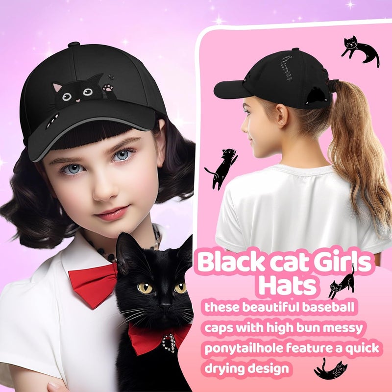 BROMZ Girls Cute Cat Baseball Cap Kids Ponytail Hat Quick Dry Summer Outdoor Sports Trucker Hats for 5-15 Years - Image 2